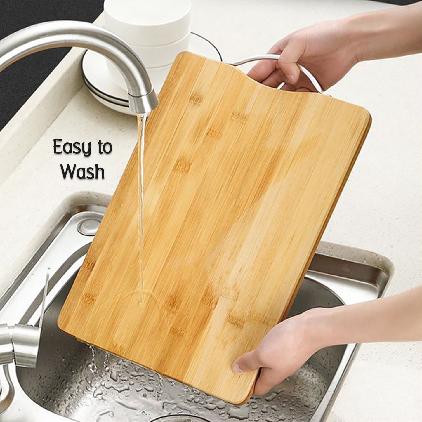 Thick Wooden Bamboo Kitchen Chopping Cutting Slicing Board With Holder For Fruits Vegetables Meat
